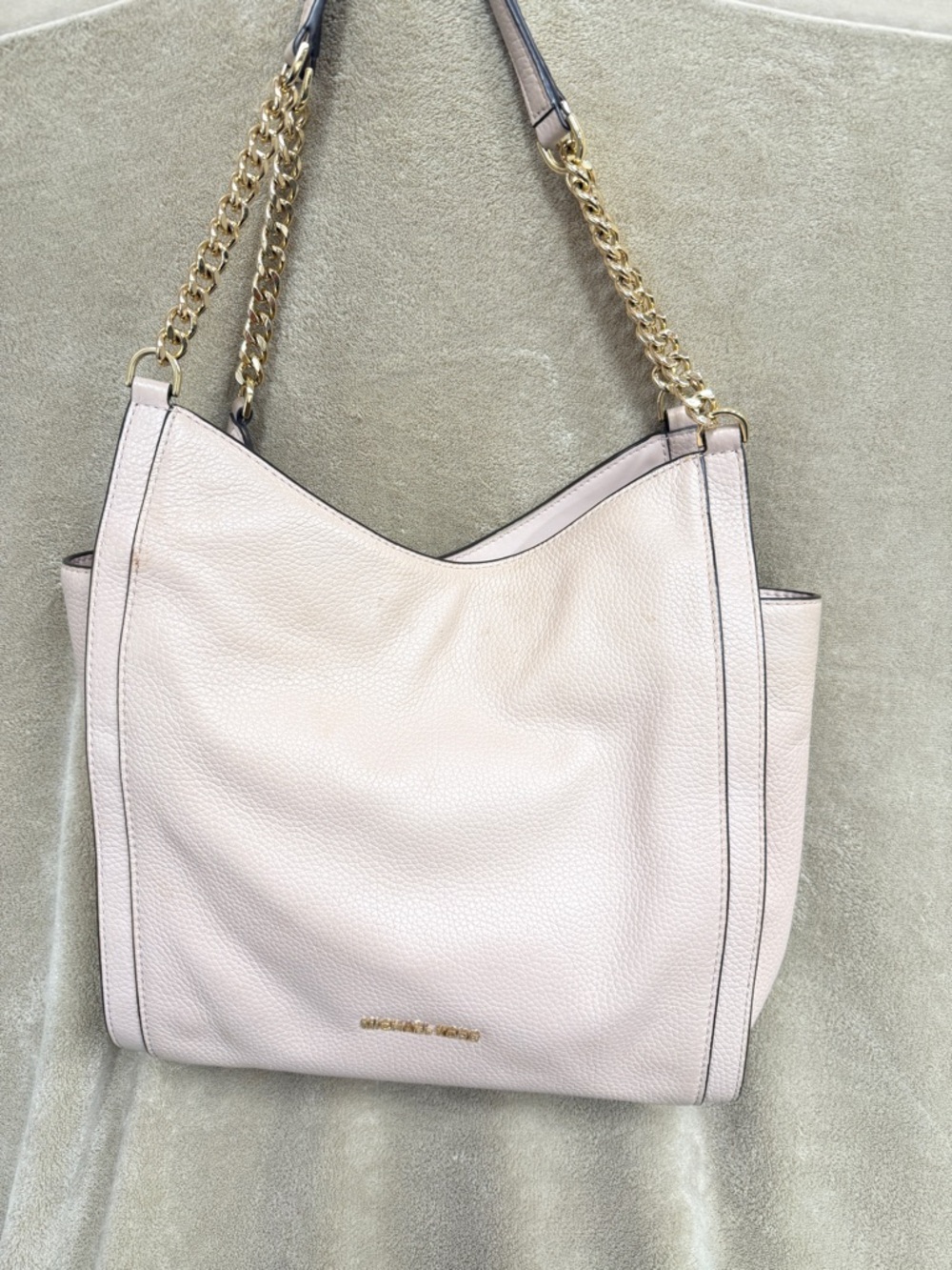 Michael Kors purse shoulder bag light pink pebble leather chain straps
